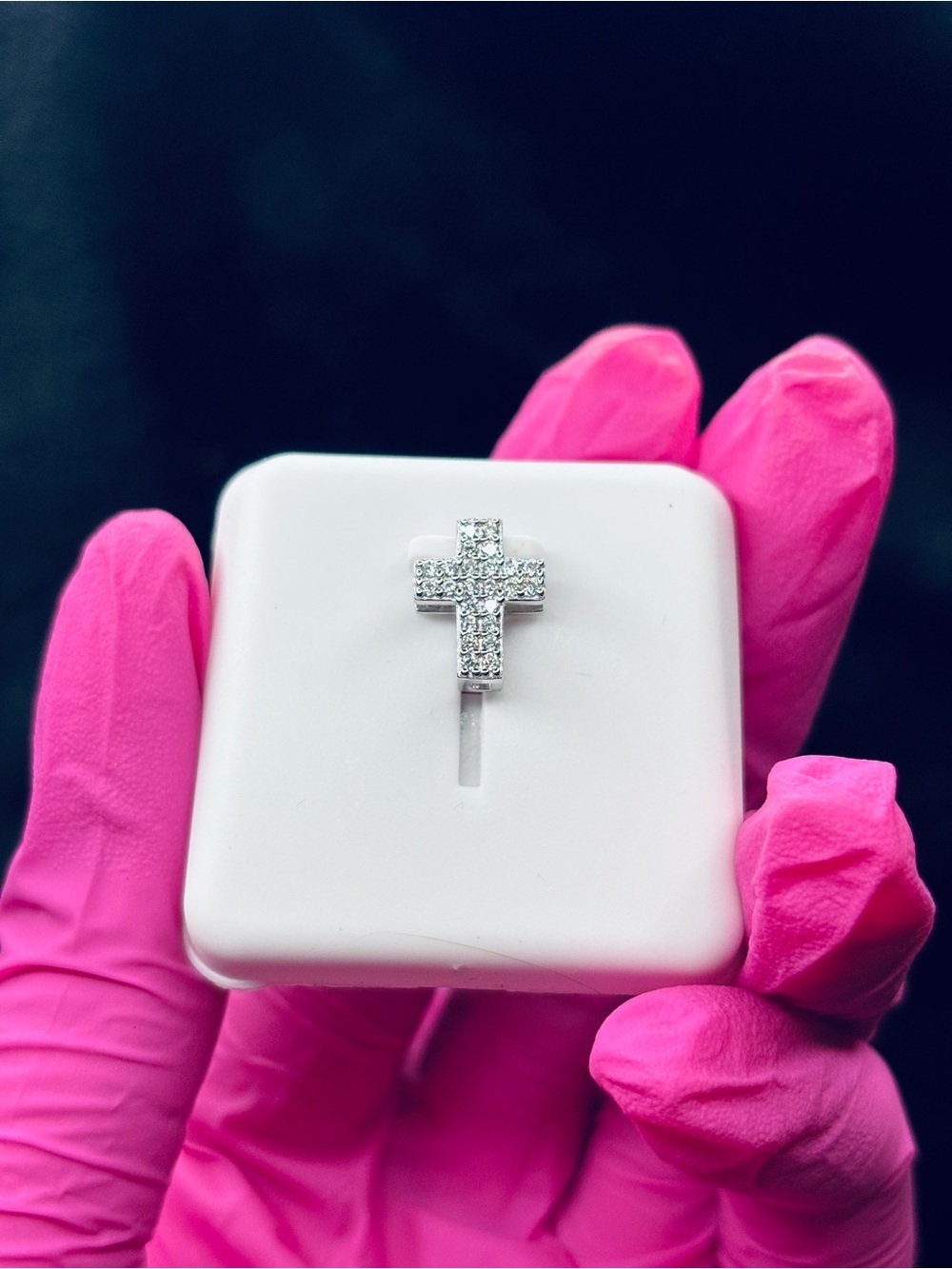 .925 Sterling Silver .50 CTW VVS Moissanite Dainty Pave’ Cross Pendant - Picture 9 of 10